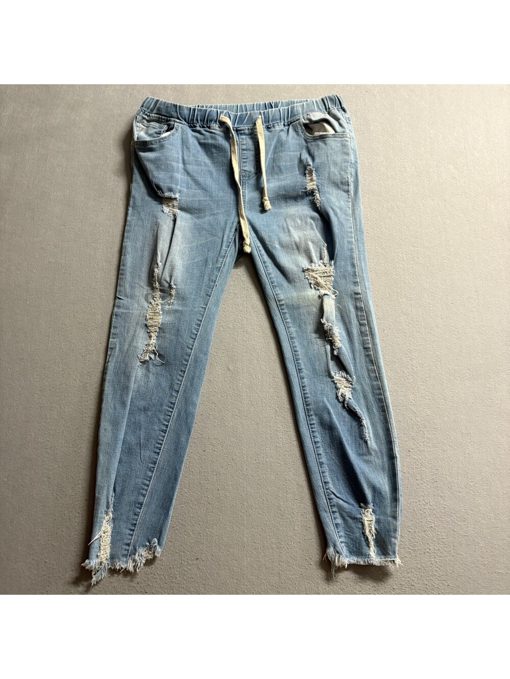 American Bazi Distressed Jogger Jeans Womens 1X Light Wash Denim Drawstring